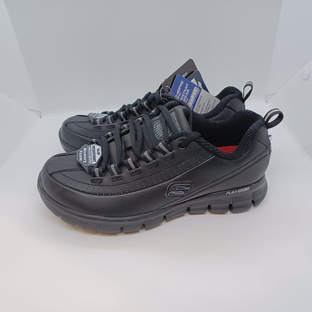 NWB 76550EW Skechers Work Relaxed Fit Slip Resistant Memory foam black shoes - Picture 2 of 7